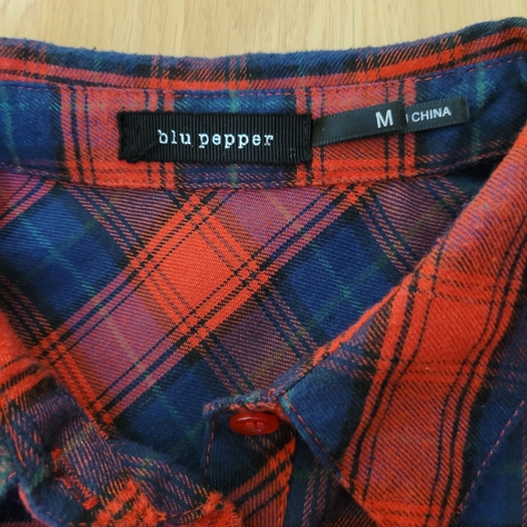 Blu Pepper Button-Down Shirt Dress in Red and Navy Blue Plaid & Matching Belt - Picture 5 of 7